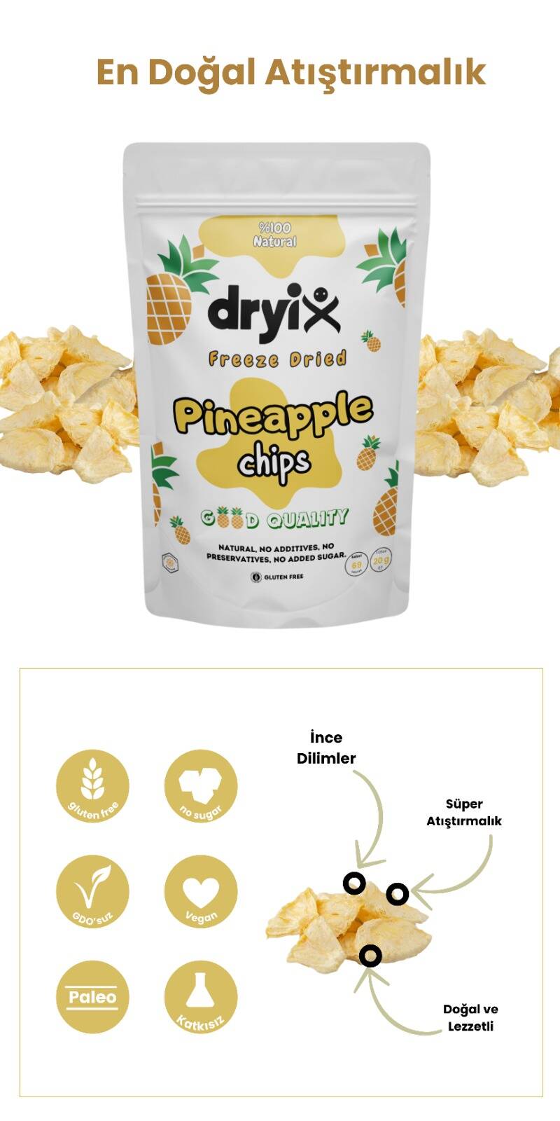 Ananas Kurusu 20 Gr Dondurarak Kurutulmuş Çıtır Meyve Cipsi Freeze Dried - 4