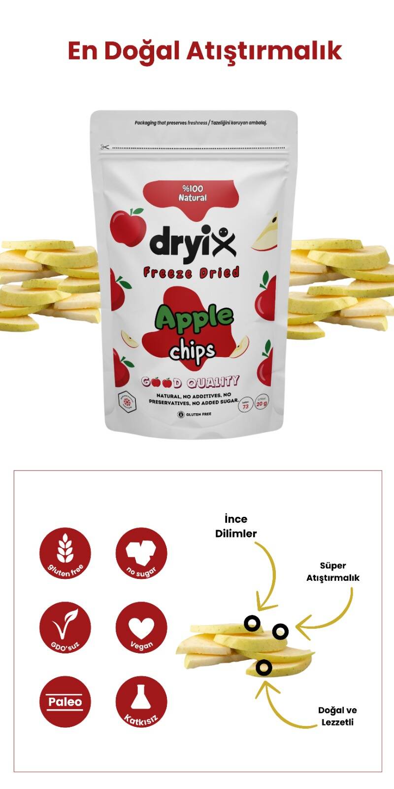 Elma Kurusu 14 Gr Dondurarak Kurutulmuş Çıtır Meyve Cipsi Freeze Dried - 6