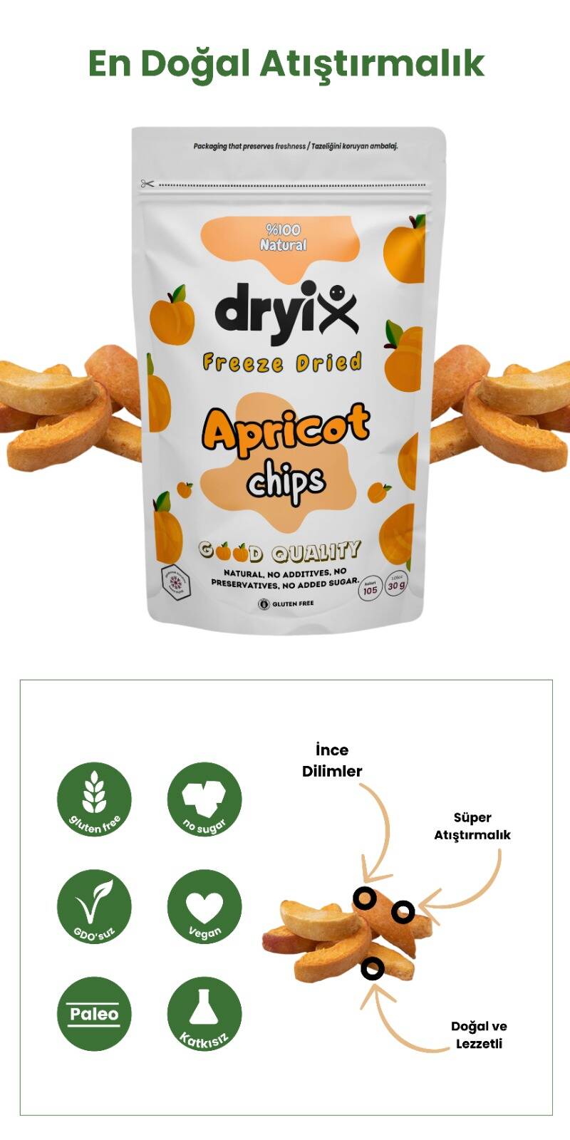 Kayısı Kurusu 30 Gr Dondurarak Kurutulmuş Çıtır Meyve Cipsi Freeze Dried - 6