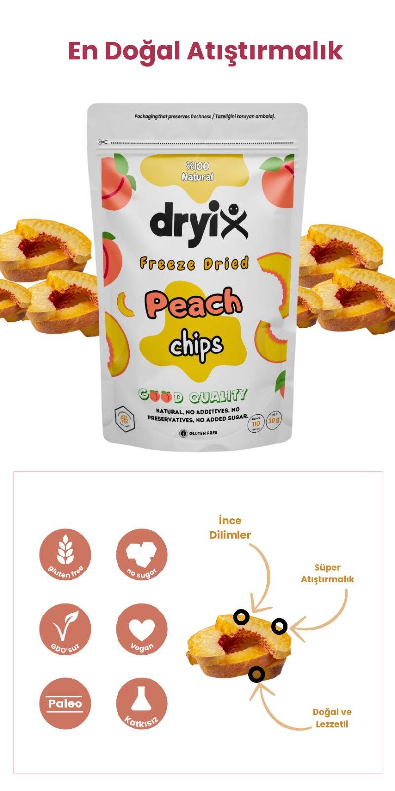 Şeftali Kurusu 15 Gr Dondurarak Kurutulmuş Çıtır Meyve Cipsi Freeze Dried - 4